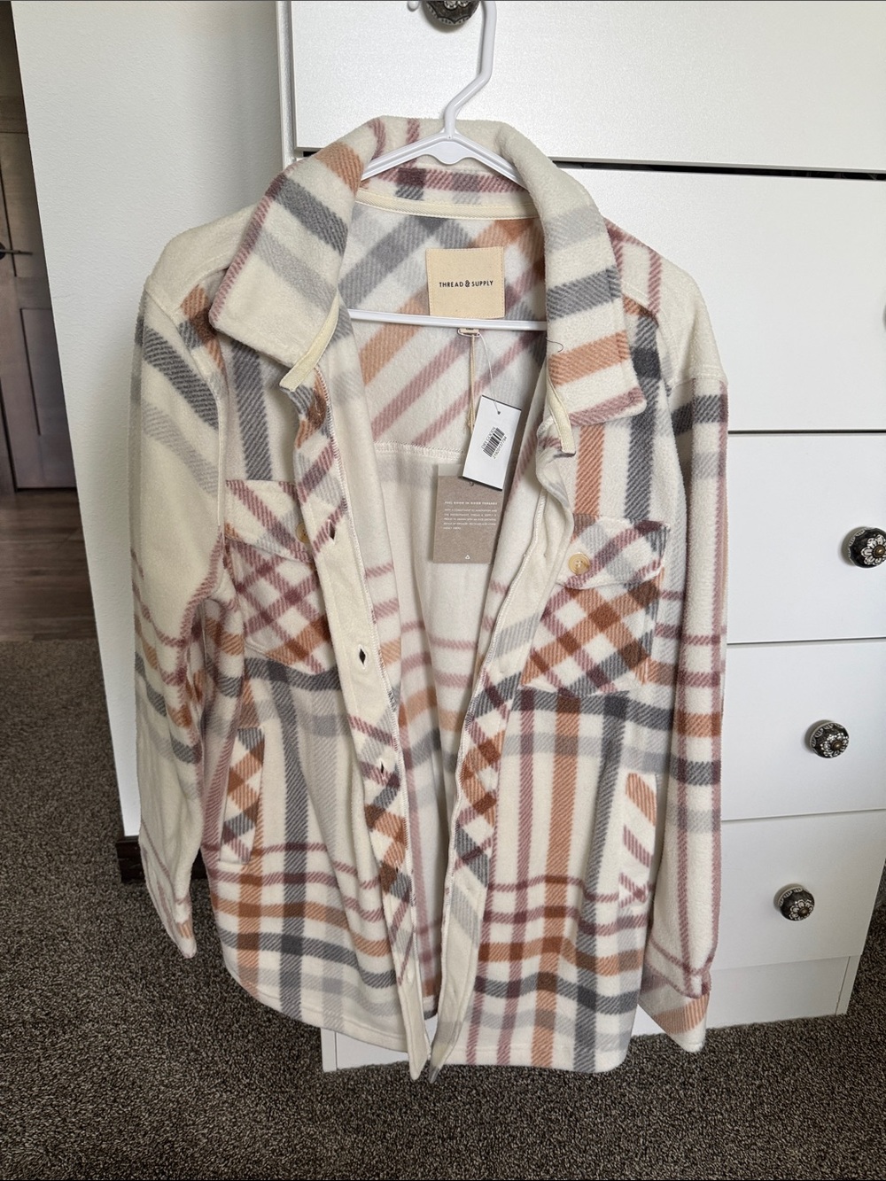 Thread & Supply Plaid Shacket in Cream, Rust & Gray